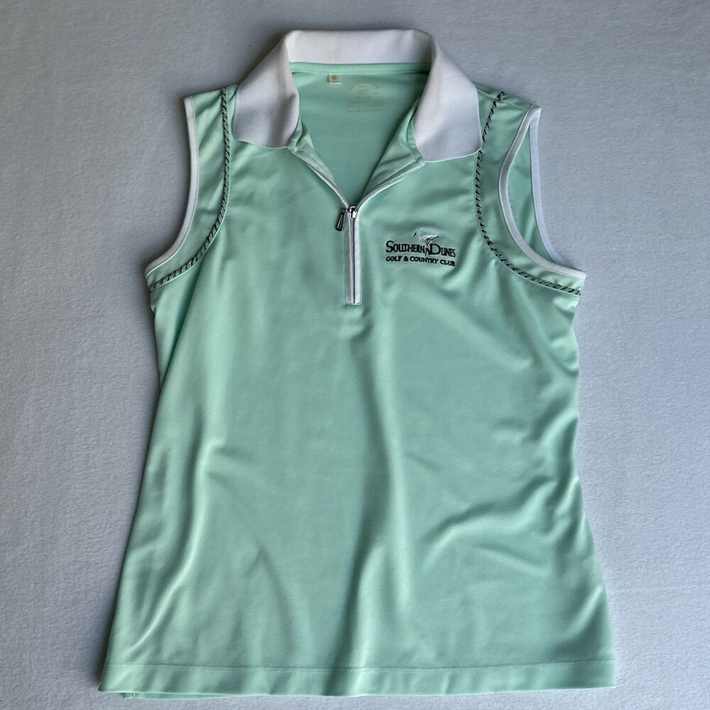 Monterey Club Women’s Size M Sleeveless Golf Polo Golf Cyan Zip Up Southern Dune